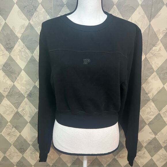 Victoria’s Secret PINK Black Cropped Crewneck Sweatshirt — NWT - Picture 1 of 4